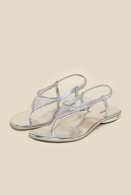 Mochi Silver Flat Ethnic Sandals Mochi Silver Flat Ethnic Sandals