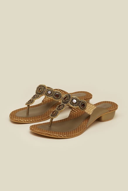 Mochi Antique Gold Beaded Flat Sandals Mochi Antique Gold Beaded Flat Sandals