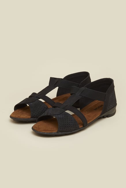 Mochi Black Perforated Flat Sandals Mochi Black Perforated Flat Sandals