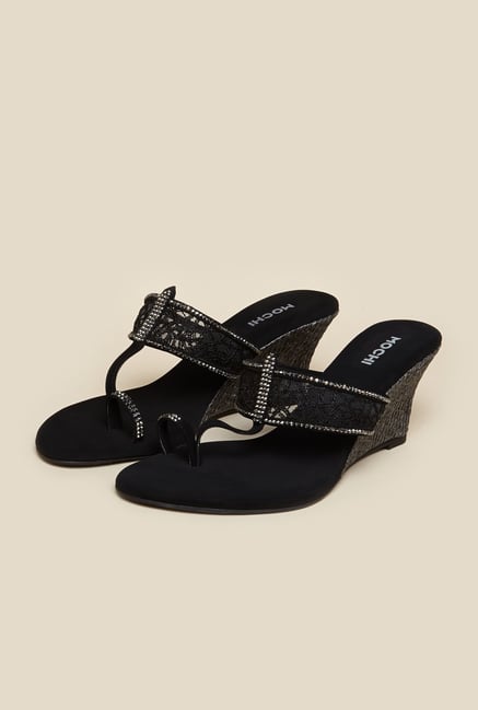Mochi Black Wedge Sandals Mochi Black Wedge Sandals