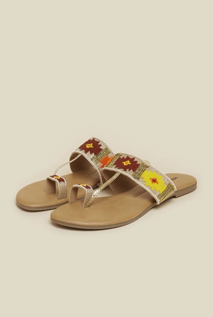 Mochi Multicolor T-Strap Ethnic Sandals Mochi Multicolor T-Strap Ethnic Sandals