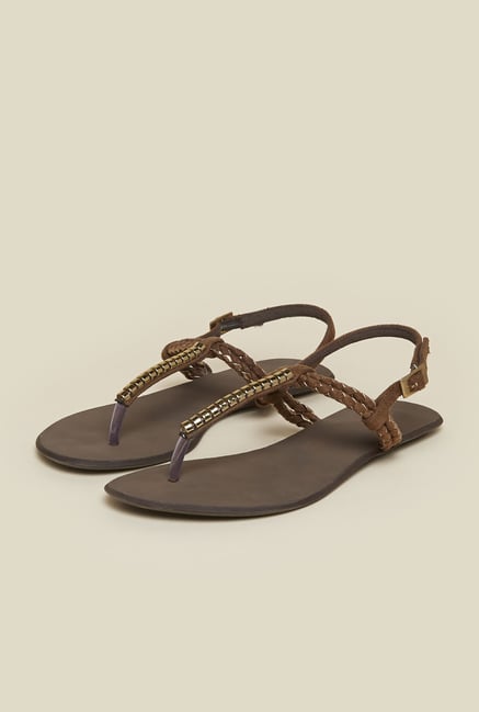 Mochi Brown T-Strap Flat Sandals Mochi Brown T-Strap Flat Sandals