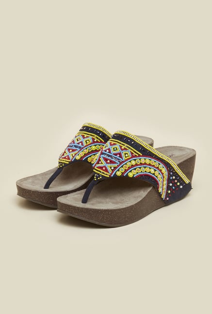 Mochi Blue Beaded Platform Heel Sandals Mochi Blue Beaded Platform Heel Sandals