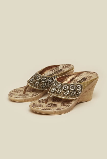 Mochi Antique Gold Beaded Wedges Mochi Antique Gold Beaded Wedges
