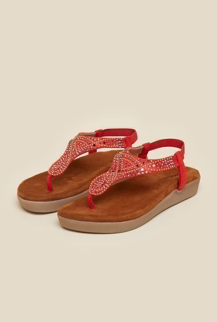 Mochi Red Back Strap Ethnic Sandals Mochi Red Back Strap Ethnic Sandals