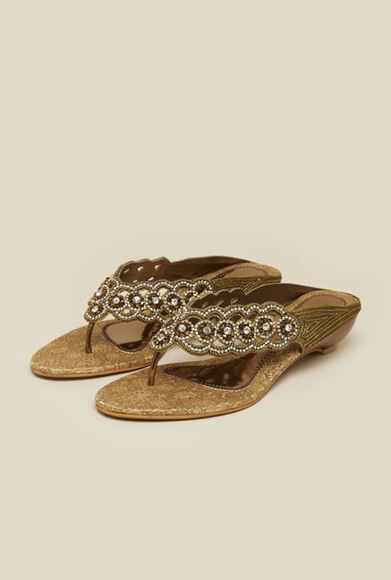 Mochi Antique Gold Diamond Embellished Sandals Mochi Antique Gold Diamond Embellished Sandals