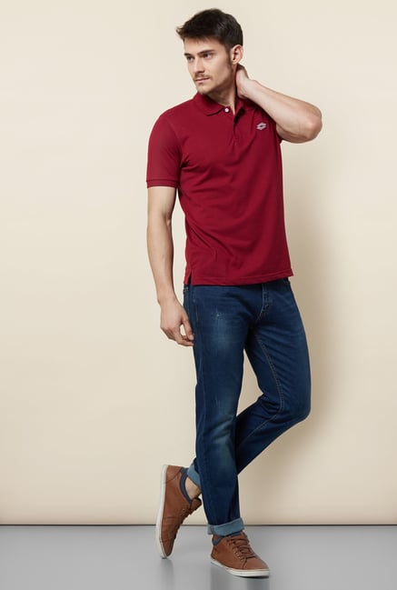 Lotto Maroon Solid Polo T Shirt Lotto Maroon Solid Polo T Shirt
