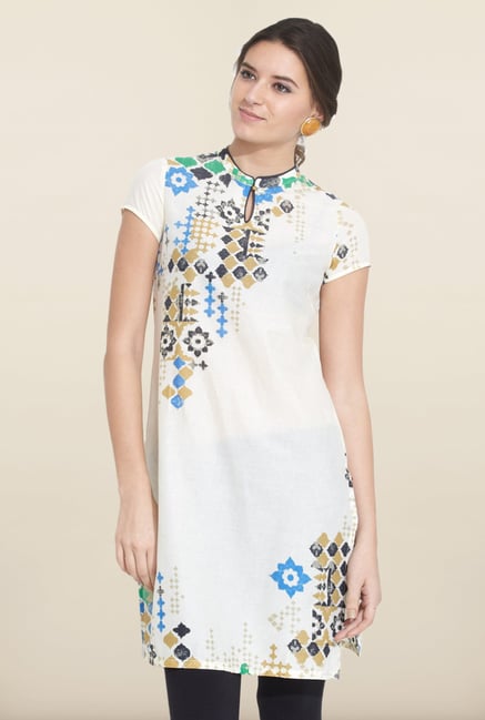 W Off White Printed Cotton Kurta W Off White Printed Cotton Kurta