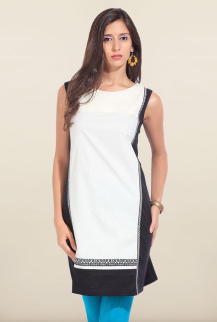 W White & Black Solid Sleeveless Kurta W White & Black Solid Sleeveless Kurta
