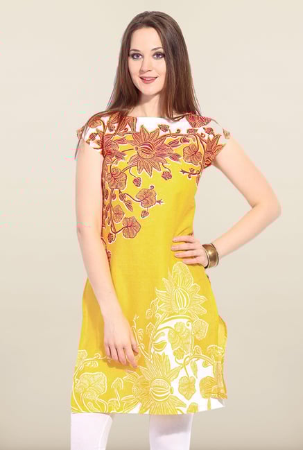 W Yellow Printed Cotton Kurta W Yellow Printed Cotton Kurta