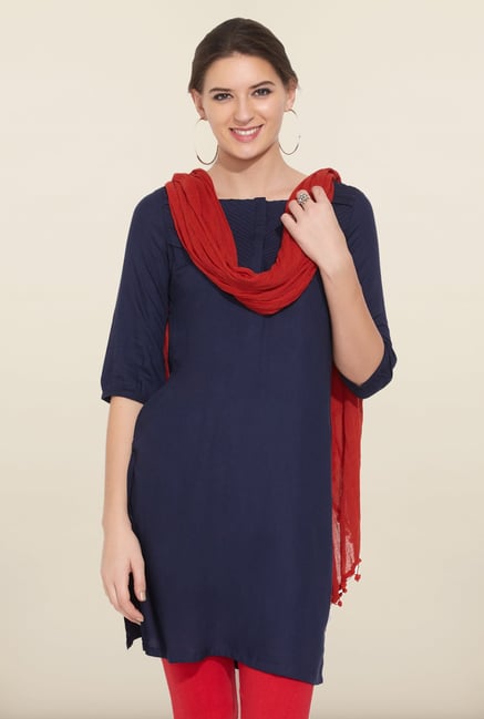 W Navy Solid Kurta W Navy Solid Kurta