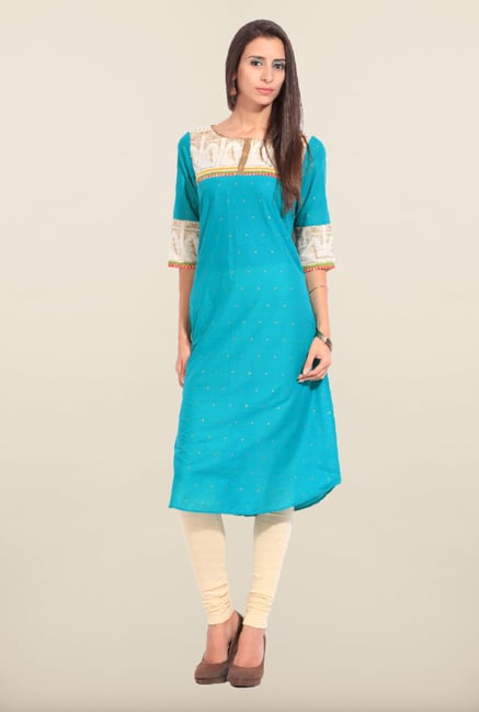 W Blue Printed Cotton Kurta W Blue Printed Cotton Kurta
