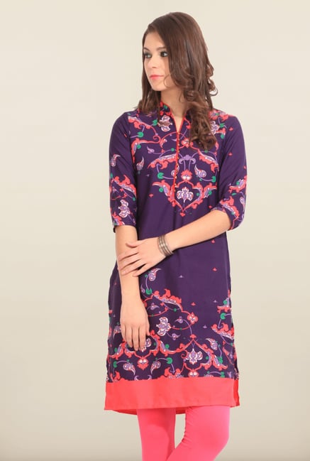 W Purple Printed Regular Fit Kurta W Purple Printed Regular Fit Kurta