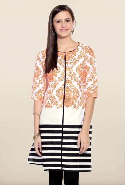 W Orange Printed Regular Fit Kurta W Orange Printed Regular Fit Kurta