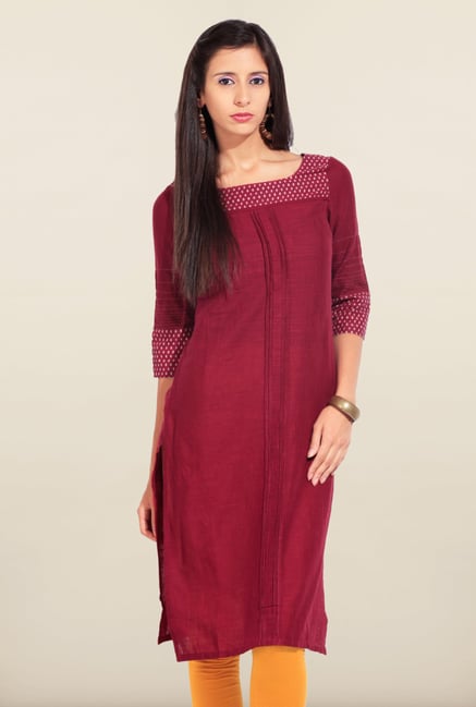 W Maroon Solid Cotton Kurta W Maroon Solid Cotton Kurta