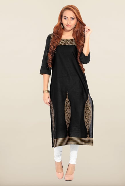 W Black Printed Cotton Kurta W Black Printed Cotton Kurta
