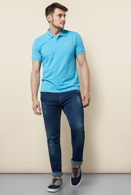 Lotto Light Blue Solid Polo T Shirt Lotto Light Blue Solid Polo T Shirt