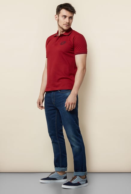 Lotto Brick Maroon Solid Polo T Shirt Lotto Brick Maroon Solid Polo T Shirt