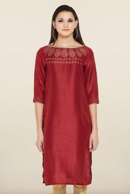 W Maroon Solid Kurta W Maroon Solid Kurta