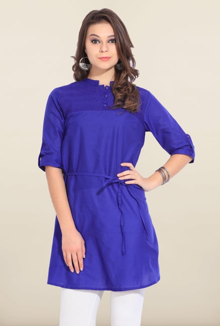 W Royal Blue Solid Cotton Kurti W Royal Blue Solid Cotton Kurti