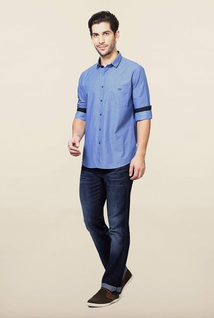 Van Heusen Blue Self Printed Shirt Van Heusen Blue Self Printed Shirt