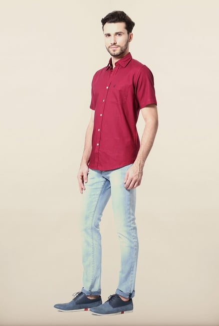 Allen Solly Red Solid Casual Shirt Allen Solly Red Solid Casual Shirt