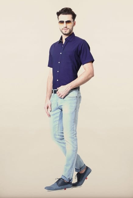 Allen Solly Blue Solid Casual Shirt Allen Solly Blue Solid Casual Shirt