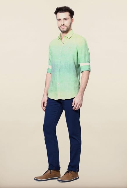 Allen Solly Green Striped Casual Shirt Allen Solly Green Striped Casual Shirt