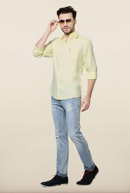 Allen Solly Yellow Solid Casual Shirt Allen Solly Yellow Solid Casual Shirt