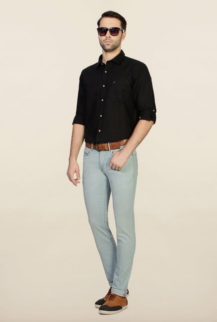 Allen Solly Light Blue Solid Jeans Allen Solly Light Blue Solid Jeans