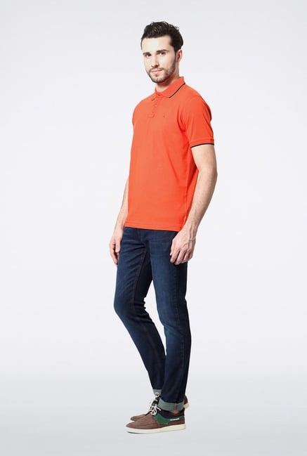 Peter England Orange Solid Polo T shirt Peter England Orange Solid Polo T shirt