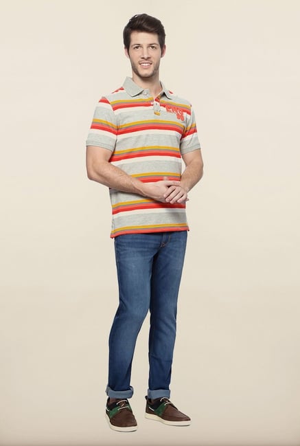Peter England Grey & Orange Polo T shirt Peter England Grey & Orange Polo T shirt