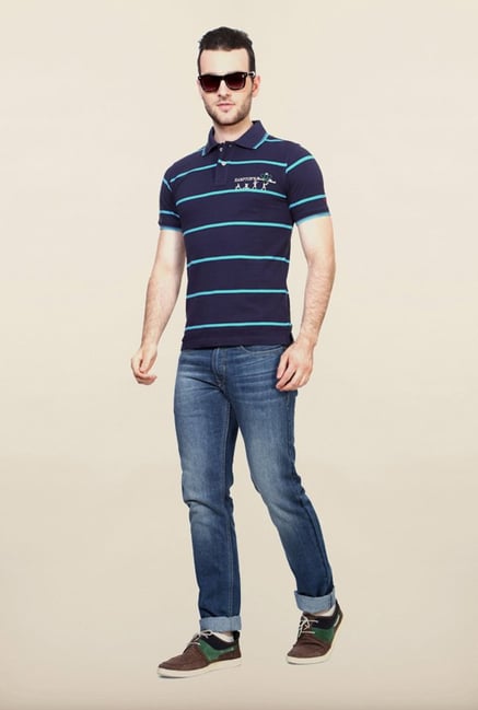 Allen Solly Navy Striped Polo T shirt Allen Solly Navy Striped Polo T shirt
