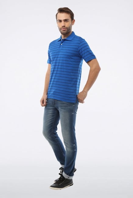 Allen Solly Blue Striped Polo T shirt Allen Solly Blue Striped Polo T shirt
