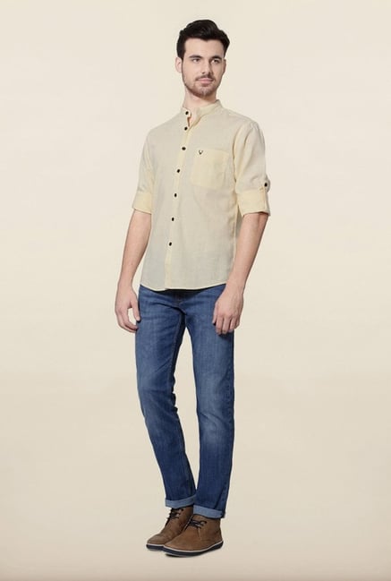 Allen Solly Yellow Solid Casual Shirt Allen Solly Yellow Solid Casual Shirt