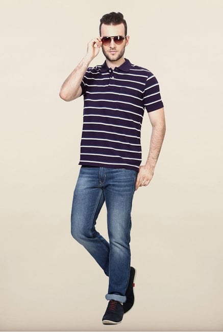 Allen Solly Purple Striped Polo T shirt Allen Solly Purple Striped Polo T shirt