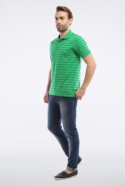 Allen Solly Green Striped Polo T shirt Allen Solly Green Striped Polo T shirt