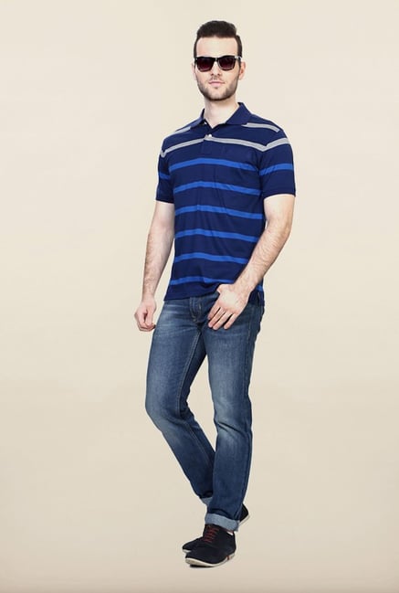 Allen Solly Blue Striped Polo T shirt Allen Solly Blue Striped Polo T shirt