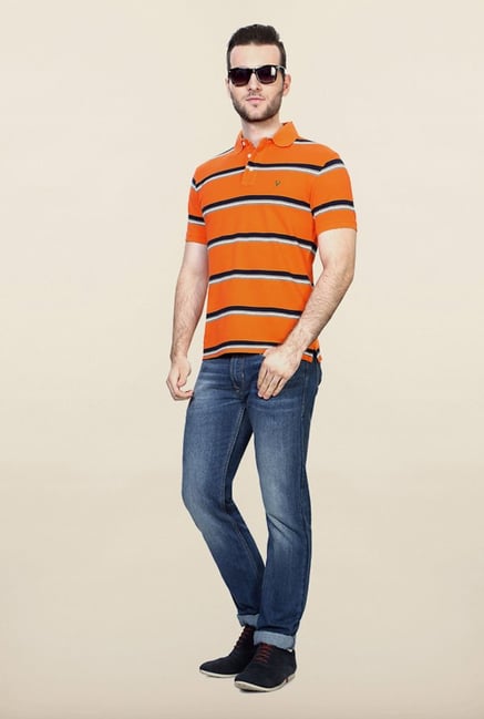 Allen Solly Orange Striped Polo T shirt Allen Solly Orange Striped Polo T shirt