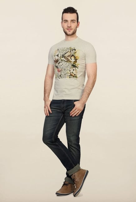 Peter England Light Grey Graphic T shirt Peter England Light Grey Graphic T shirt