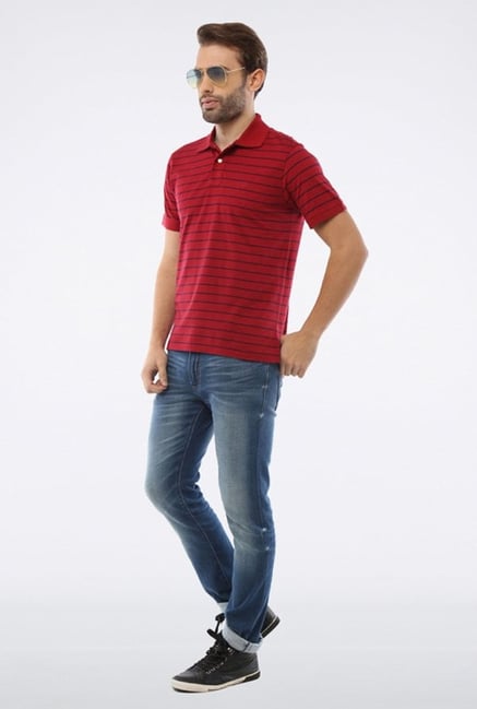 Allen Solly Red Striped Polo T shirt Allen Solly Red Striped Polo T shirt