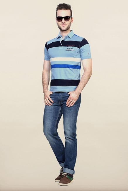 Allen Solly Blue Striped Polo T shirt Allen Solly Blue Striped Polo T shirt