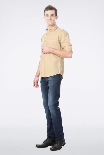 Peter England Beige Solid Casual Shirt Peter England Beige Solid Casual Shirt