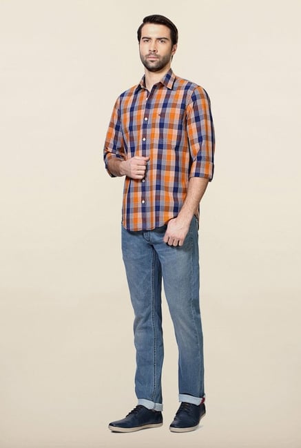 Peter England Orange Checks Casual Shirt Peter England Orange Checks Casual Shirt
