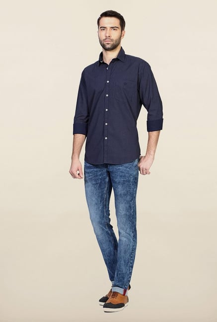 Van Heusen Navy Printed Cotton Shirt Van Heusen Navy Printed Cotton Shirt