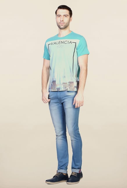Van Heusen Turquoise Printed T Shirt Van Heusen Turquoise Printed T Shirt