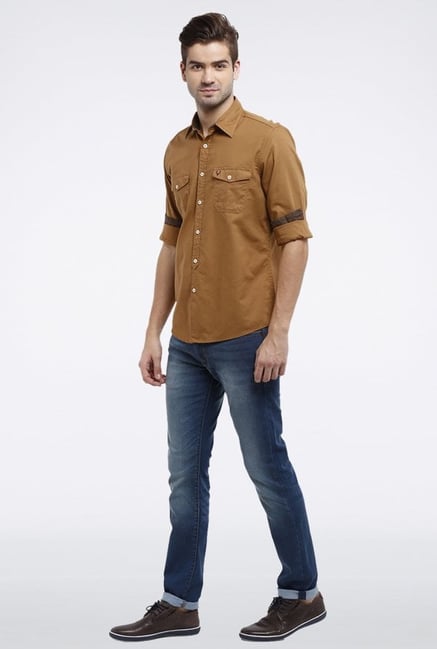 Allen Solly Khaki Solid Casual Shirt Allen Solly Khaki Solid Casual Shirt