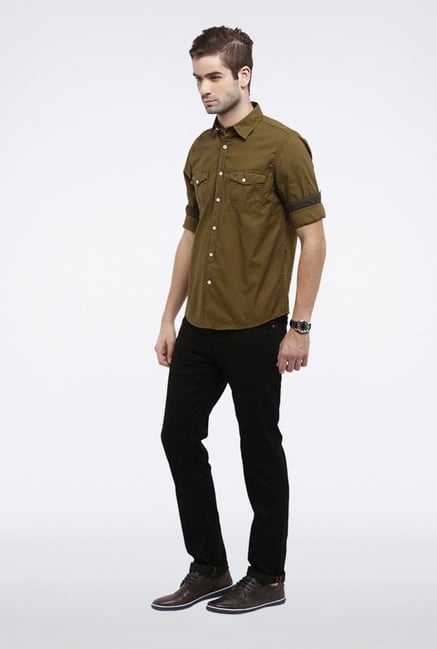 Allen Solly Olive Solid Casual Shirt Allen Solly Olive Solid Casual Shirt