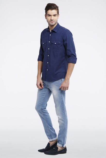 Allen Solly Navy Solid Casual Shirt Allen Solly Navy Solid Casual Shirt
