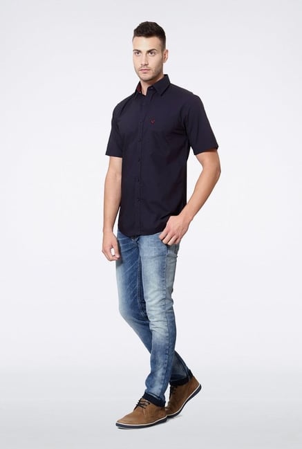 Allen Solly Navy Solid Casual Shirt Allen Solly Navy Solid Casual Shirt